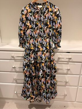 MELLODAY Black Floral Tie-Neck Tiered Maxi Dress